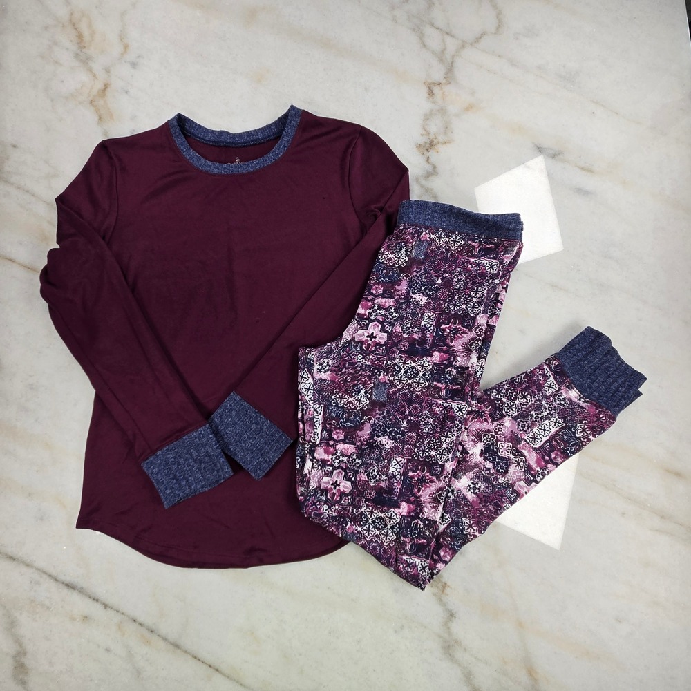 Cuddl Duds Pajama Set Womens S Purple Geometric Long Sleeve Loungewear Cozy